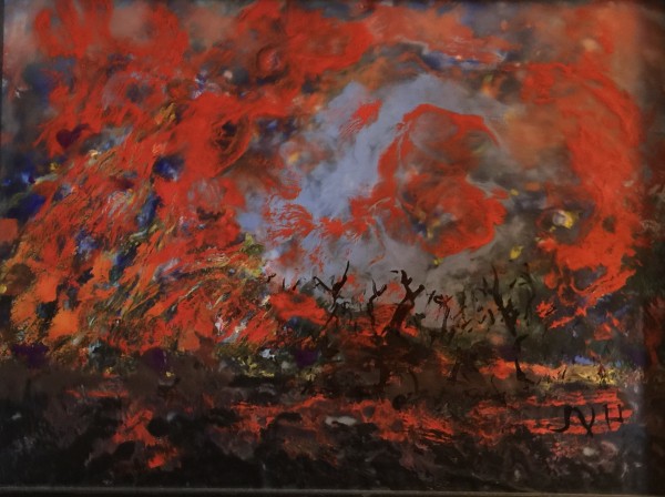 Flaming Trees Encaustic Wax - Framed by Joyce Van Horn $340