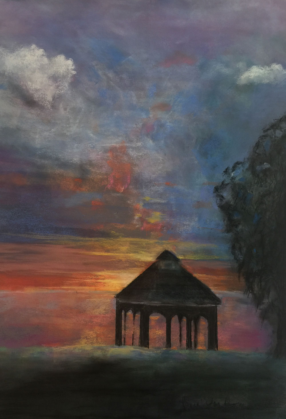 Gazebo Sunset, pastel by Joyce Van Horn